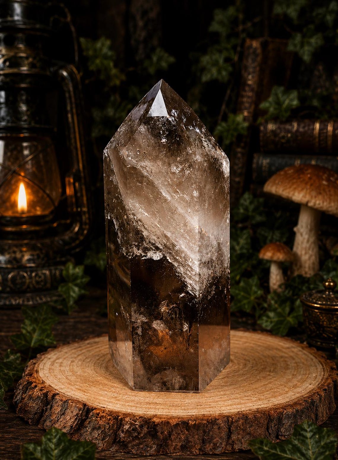 Smoky Quartz Tower with Rainbows